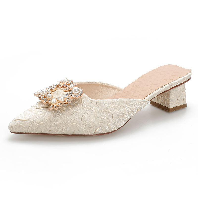 Damen elegante spitze Mules mit luxuriösem Schmuckdetail
