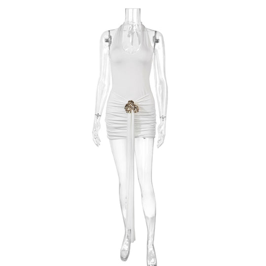 Damen Elegantes Cut-Out Minikleid mit Wickeloptik und Glamourösen Details R&B