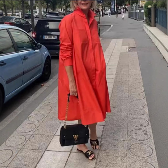 Damen nan Oversize-Popeline Swing-Hemdkleid mit verdeckter Knopfleiste, Eingrifftaschen und krempelbaren Ärmeln R&B