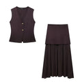Damen elegantes Strick-Set mit asymmetrischem Rock und ärmelloser Weste