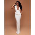 Damen Elegantes Maxi-Kleid mit tiefem V-Ausschnitt und raffinierten Drapierungen R&B