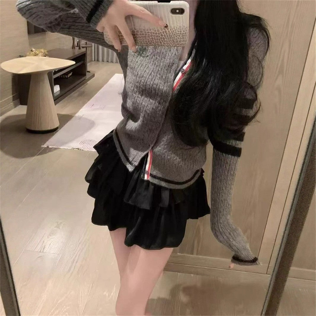 Damen Lässige Strickjacke mit modischen Akzenten und kontrastierenden Details R&B