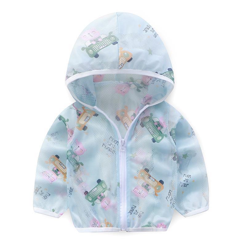 Unisex nan atmungsaktive Netz Kapuzen-Sonnenjacke für Säuglinge mit Reißverschluss und verspieltem Elefantenmotiv R&B
