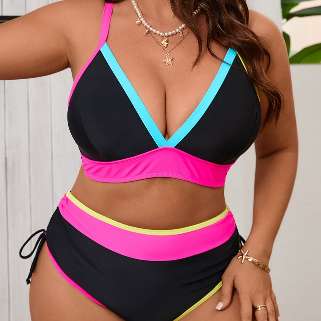 Damen Sportliches Bikini-Set mit hoch taillierten Höschen und modischem Farbkontrast R&B