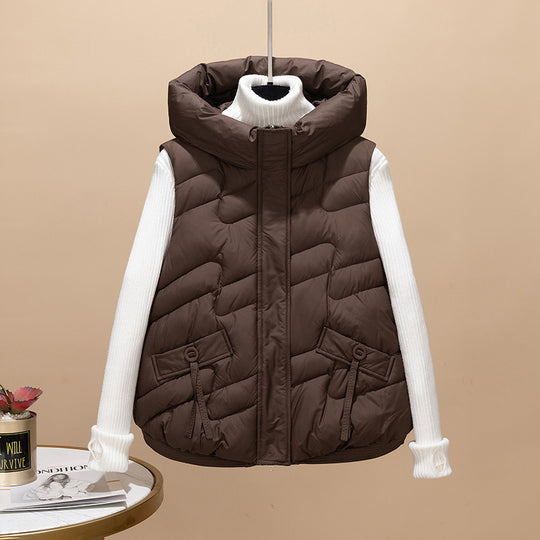 Damen Modische Steppweste mit Kapuze und eleganten Strickärmel R&B