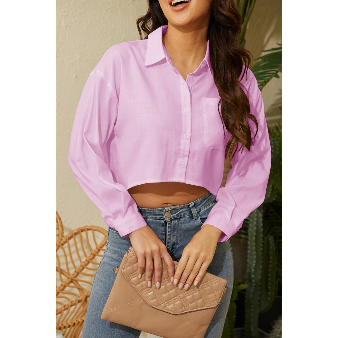 Damen Cropped Bluse mit klassischem Kragen und zartem Stoff R&B