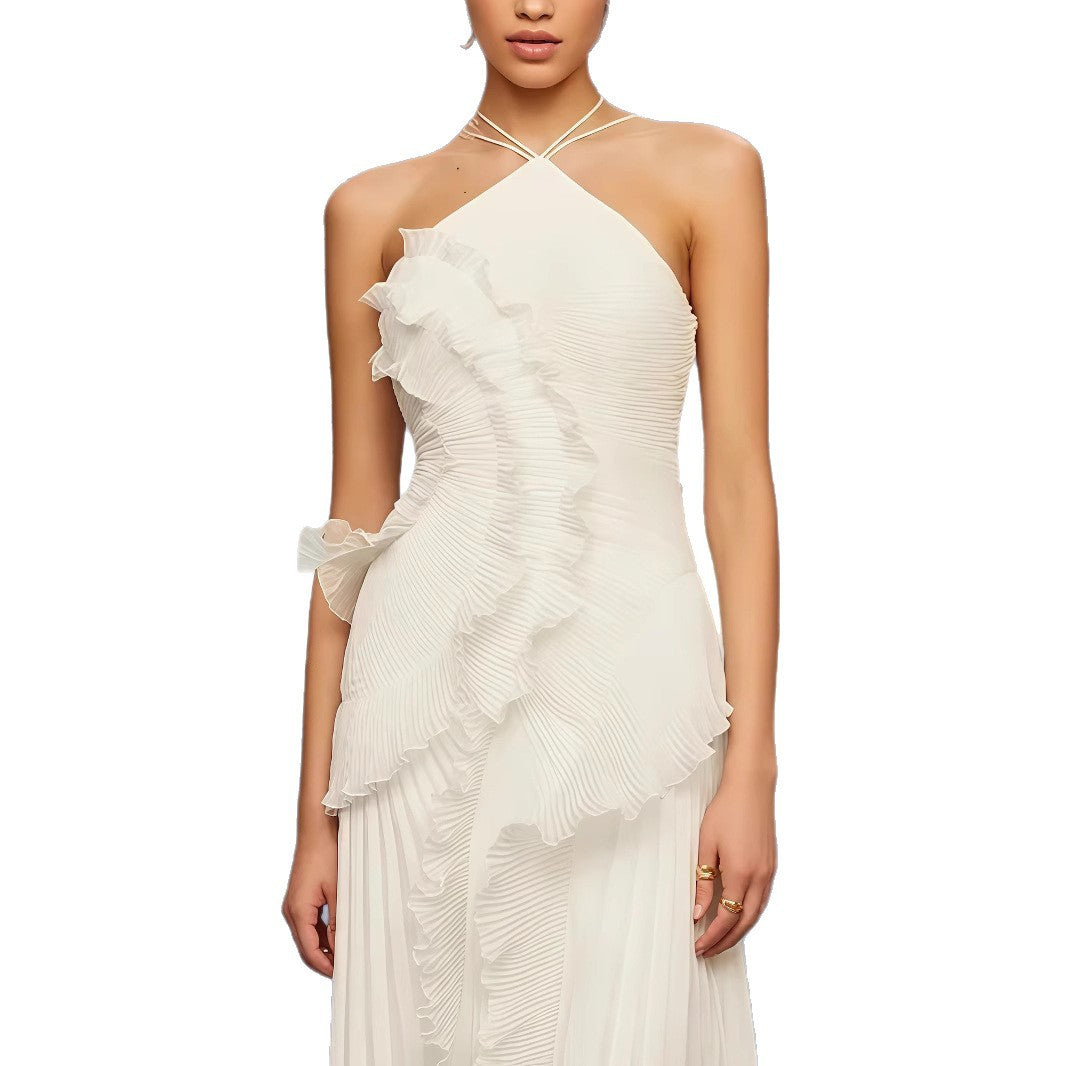 Damen Elegantes Wickelkleid mit plissierten Rüschen und asymmetrischem Saum R&B