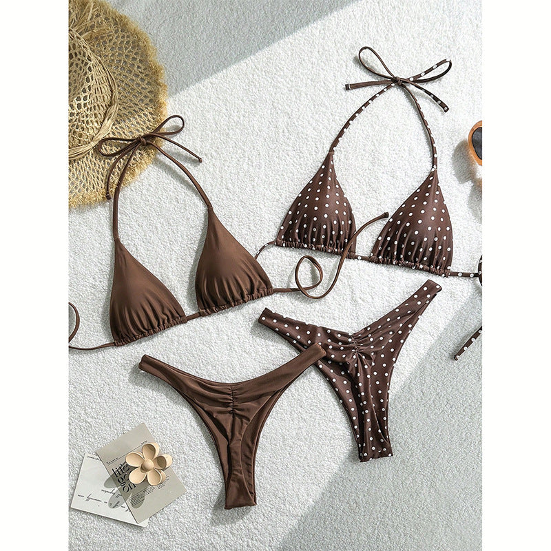 Damen Triangel-Bikini-Set mit verspieltem Punktedesign und elastischen Trägern R&B