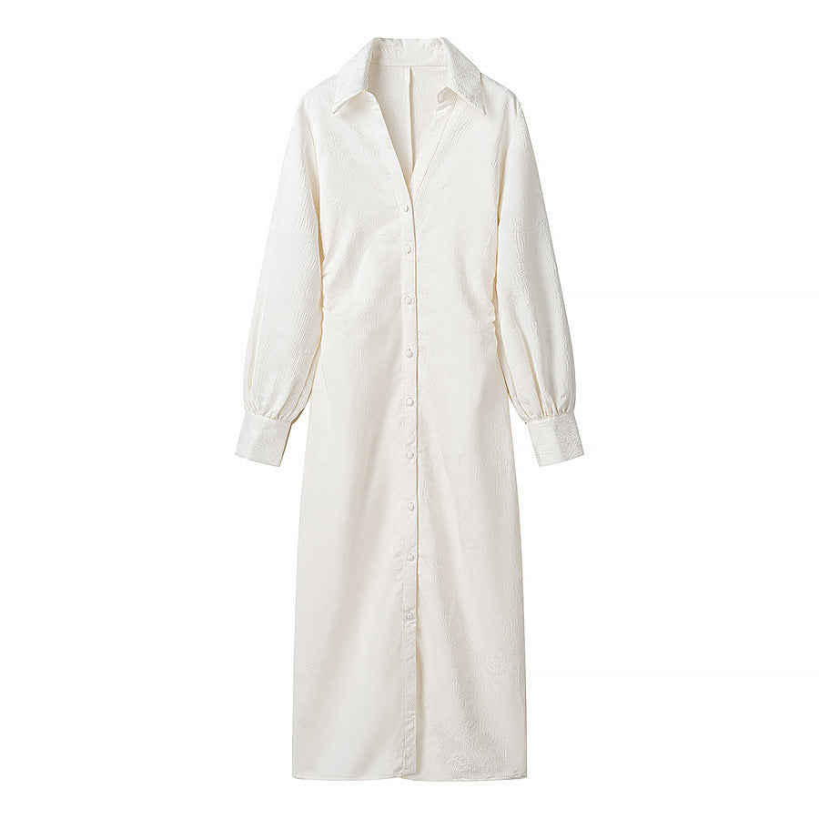 Damen Langarm Hemdblusenkleid mit elegantem Kragen und dekorativer Knopfleiste R&B