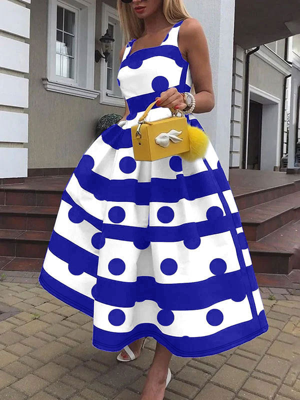 Damen Elegantes Midi-Kleid mit strukturiertem Polka-Dot-Design und schwingendem Rock R&B