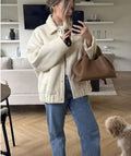 Damen gemütliche Oversized-Jacke aus hochwertigem Teddy-Material R&B