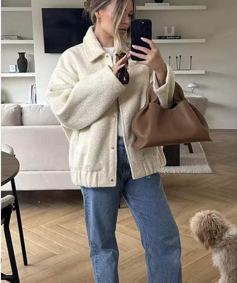 Damen gemütliche Oversized-Jacke aus hochwertigem Teddy-Material R&B