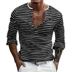 Herren Langarm-Henley-Shirt mit modischem Streifenmuster R&B