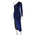Damen stilvolles Ein-Schulter-Kleid mit Raffungen und Schlitz R&B