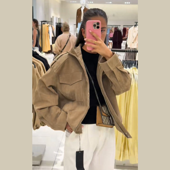 Damen Lässige Wildlederjacke mit praktischen Taschen und modernem Schnitt R&B