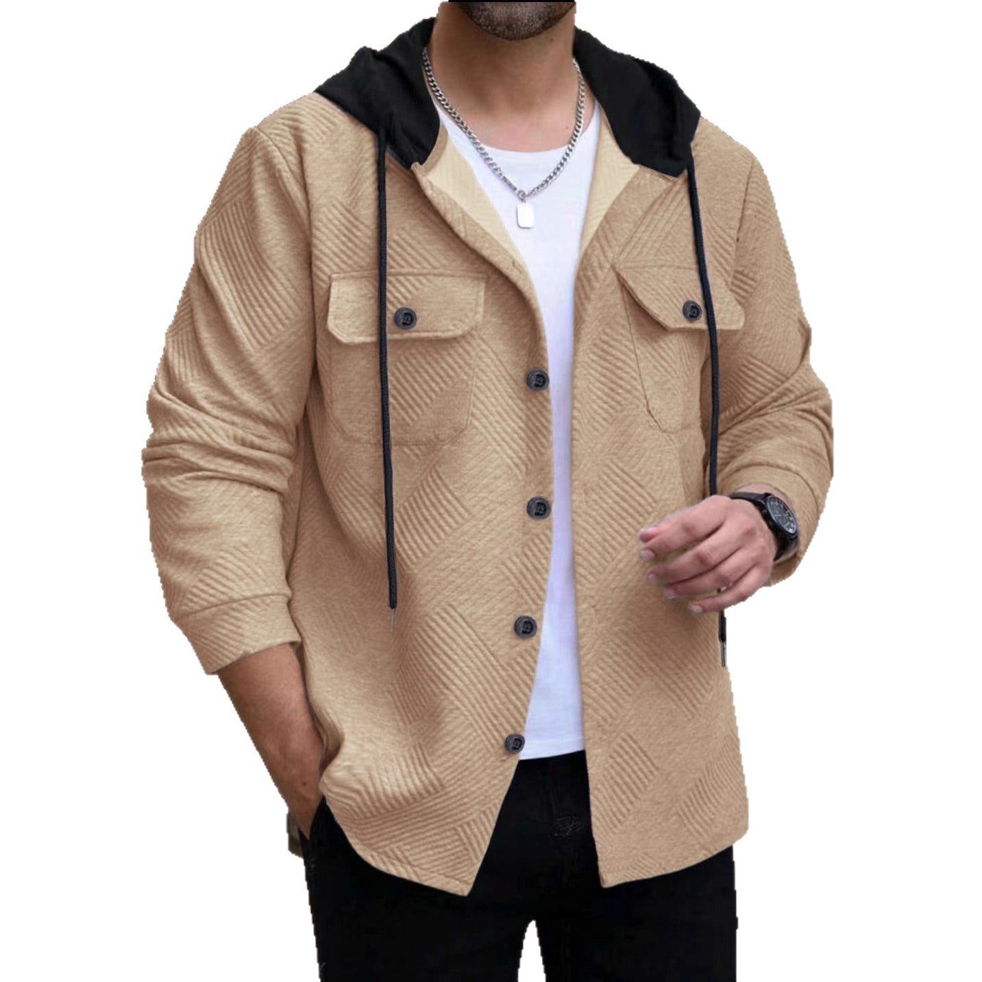 Herren lässige Utility-Jacke mit Kapuze und strukturiertem Muster
