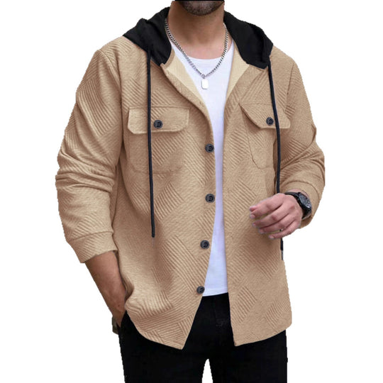 Herren lässige Utility-Jacke mit Kapuze und strukturiertem Muster R&B