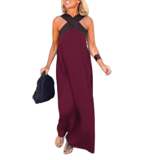 Damen Maxikleid mit raffiniertem Kreuz-Ausschnitt und fließendem Schnitt R&B