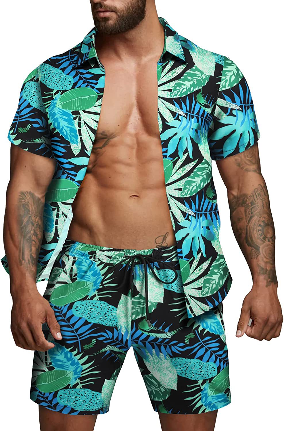 Herren kurzärmliges Hemd und Badeshorts Set R&B