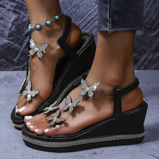 Damen Wedge-Sandalen mit dekorativen Schmetterlings-Details R&B