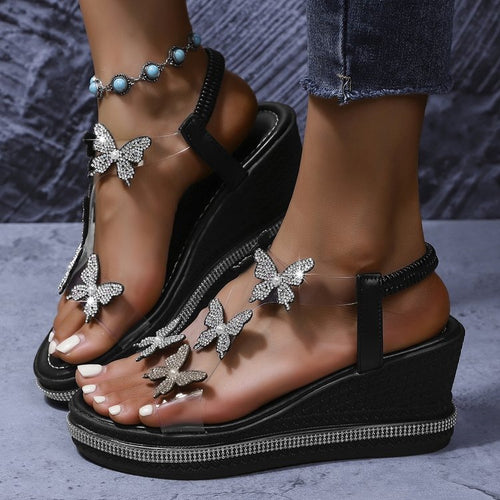 Damen Wedge-Sandalen mit dekorativen Schmetterlings-Details R&B