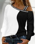 Damen Trendy Asymmetrisches Oberteil mit Strassbesatz R&B
