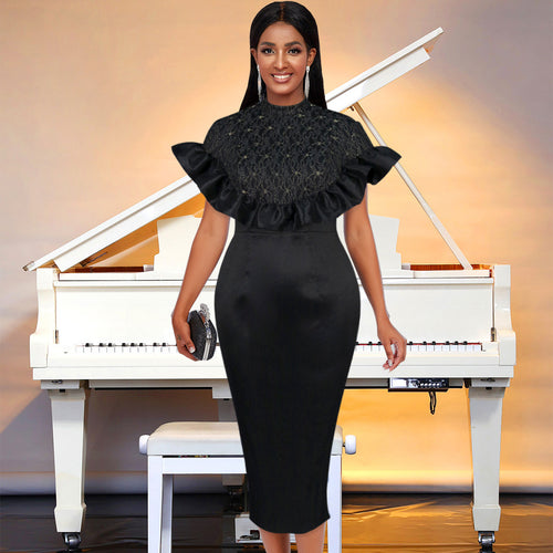 Damen Elegantes Kleid mit Rüschenausschnitt R&B