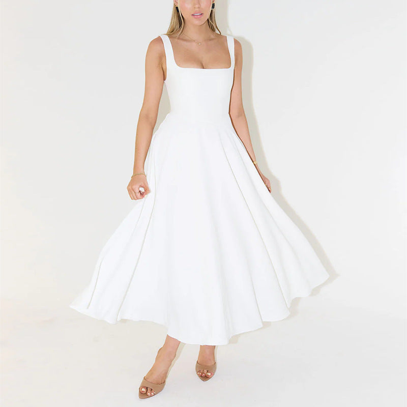 Damen A-Linien Maxikleid mit quadratischem Ausschnitt und fließendem Stoff R&B