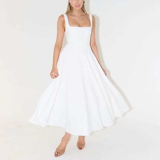Damen A-Linien Maxikleid mit quadratischem Ausschnitt und fließendem Stoff R&B