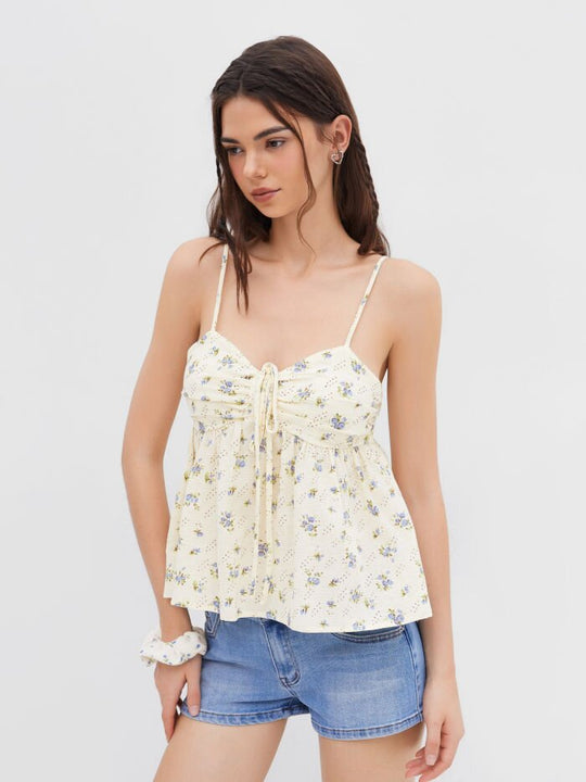 Damen blumiges Sommeroberteil mit dekorativem Kordelzug R&B