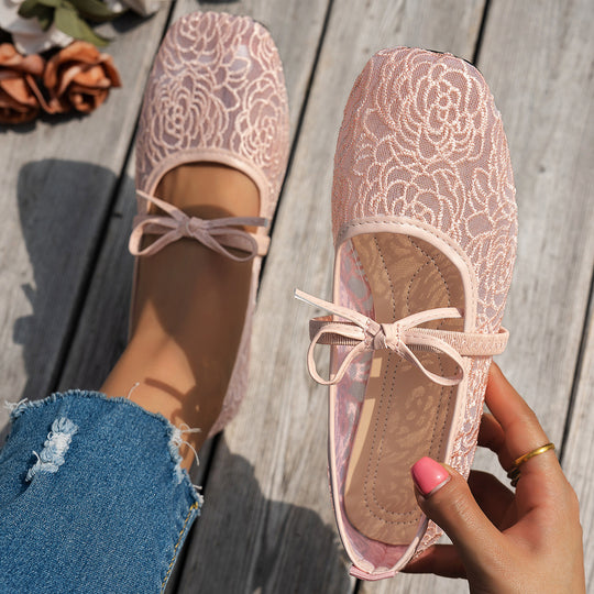 Damen Elegante Spitzenschuhe mit dekorativen Schleifen und funkelnden Akzenten R&B