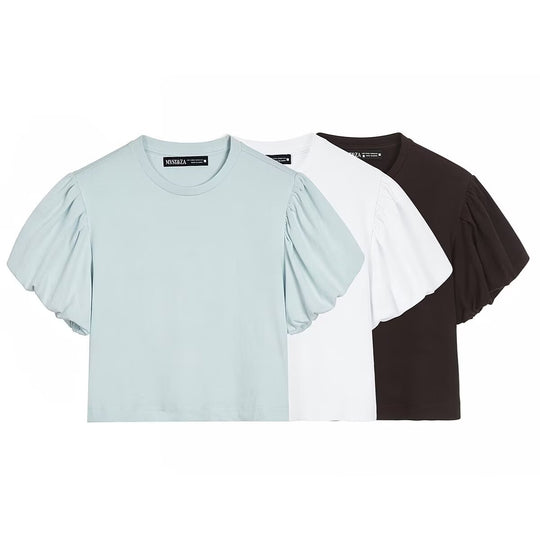 Damen modisches Crop-Top mit voluminösen Puffärmeln R&B