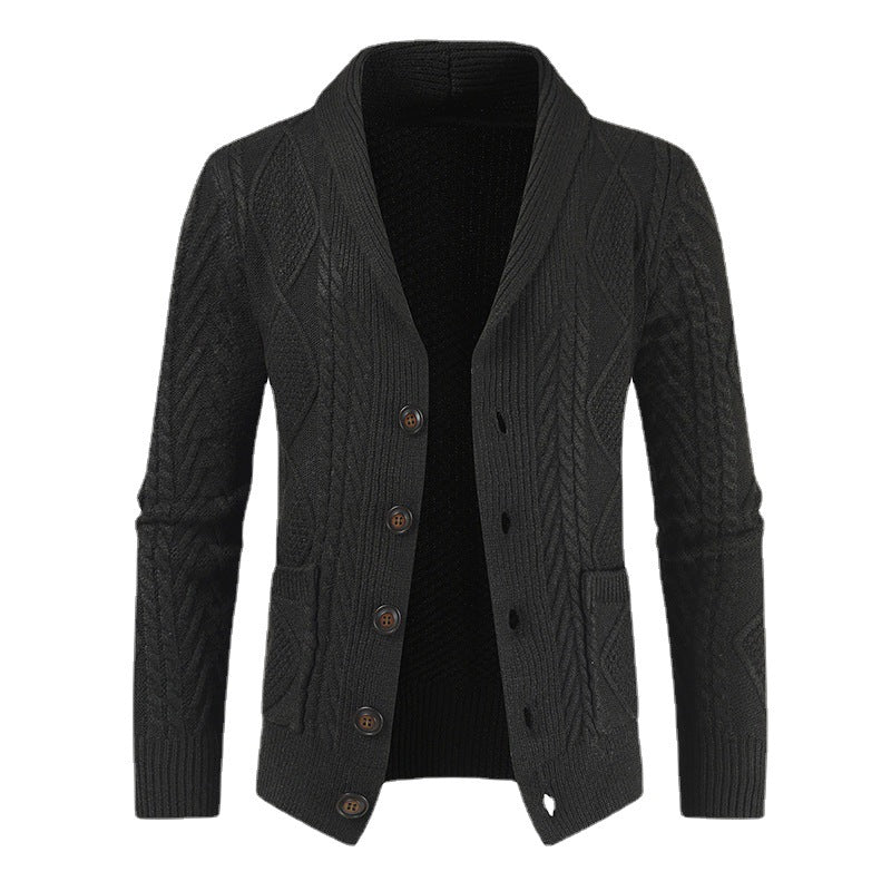 Herren Strickjacke mit modernem Zopfmuster und schickem Schalkragen R&B