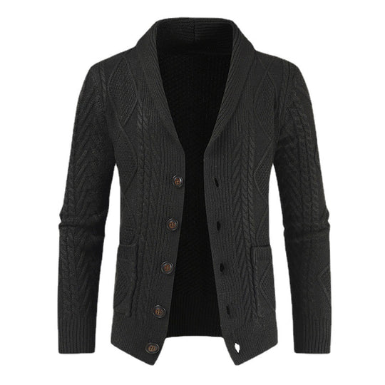 Herren Strickjacke mit modernem Zopfmuster und schickem Schalkragen R&B