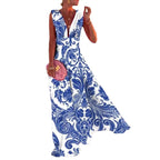 Damen Maxikleid mit geometrischem Schnitt und tiefem V-Ausschnitt EB