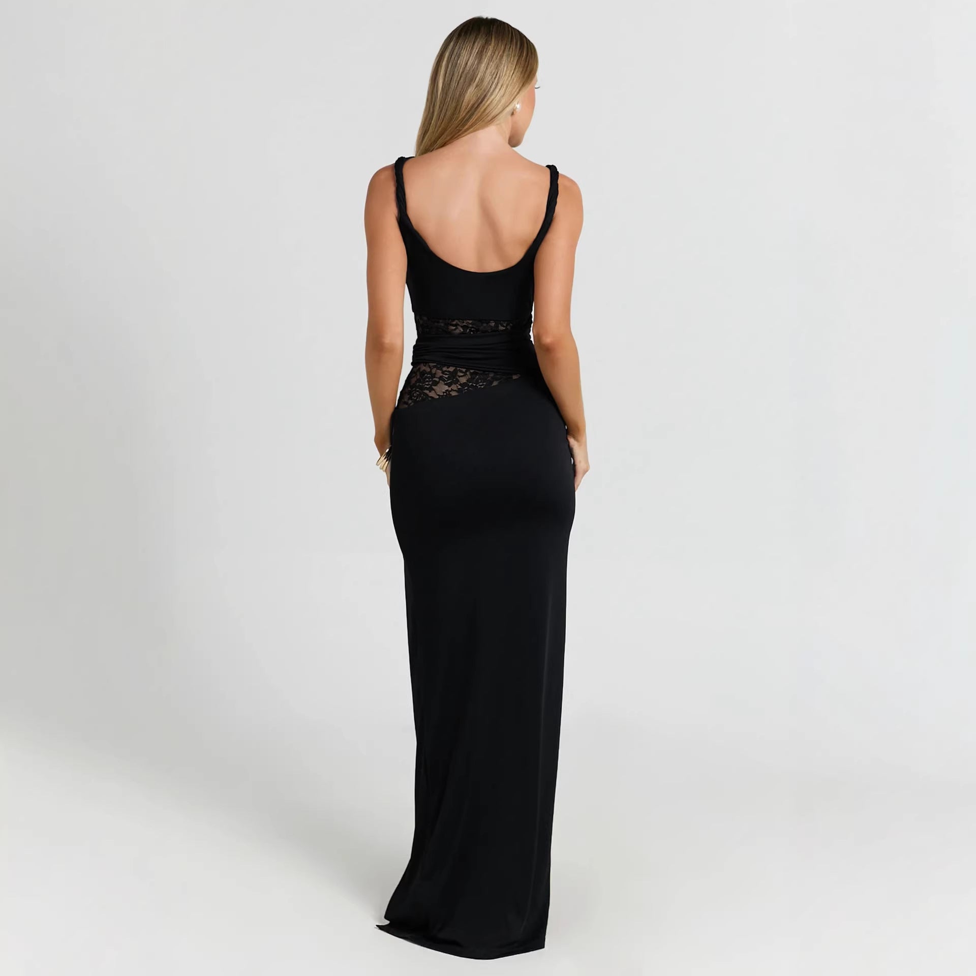 Damen Elegantes Abendkleid mit hohem Schlitz und Spitzeinsatz R&B