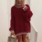 Damen lässiger Grobstrickpullover mit modernem Streifenmuster R&B