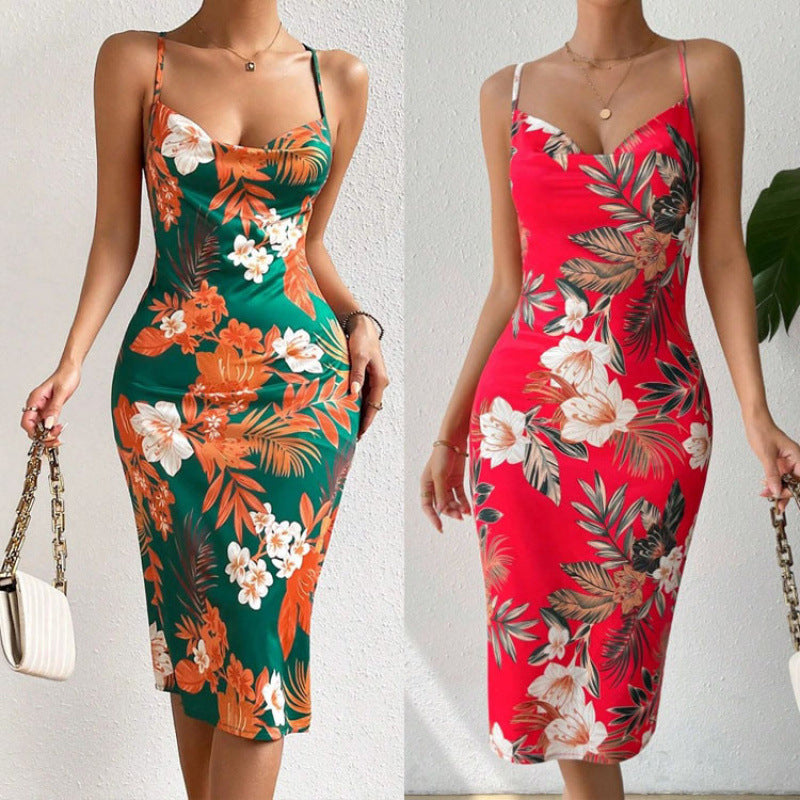 Damen Sommerliches Etuikleid mit floralem Design und Spaghetti-Trägern R&B