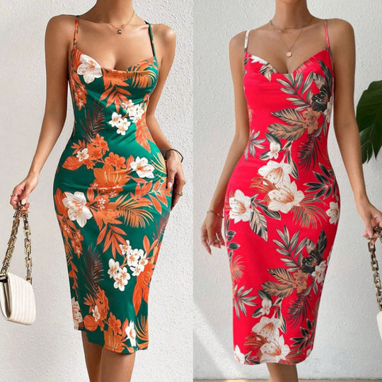 Damen Sommerliches Etuikleid mit floralem Design und Spaghetti-Trägern R&B
