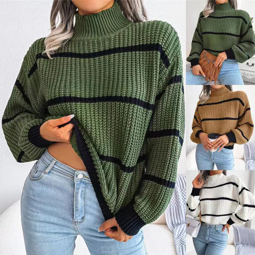 Damen Strickpullover mit überschnittenen Schultern und Stehkragen R&B