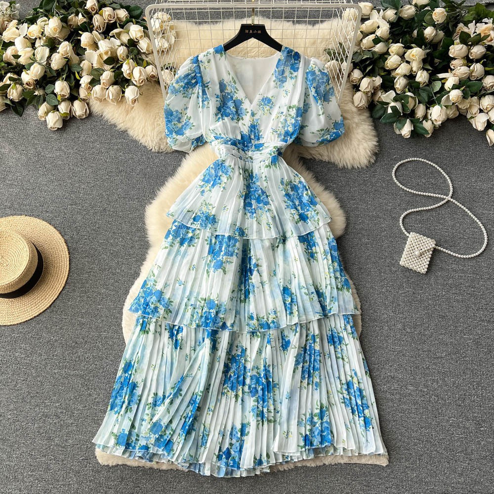 Damen Maxi-Kleid mit voluminösen Rüschendetails und floralem Design R&B