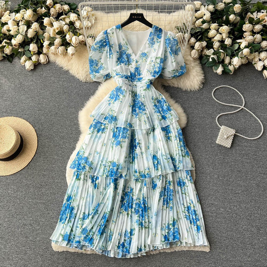 Damen Maxi-Kleid mit voluminösen Rüschendetails und floralem Design R&B
