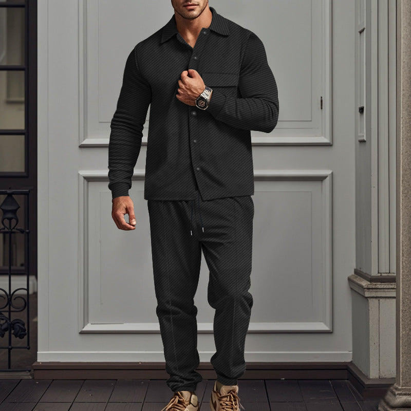 Herren nan feinstrukturiertes Hemdjacke- und Jogginghose-Set aus Sweat mit schmaler Passform R&B