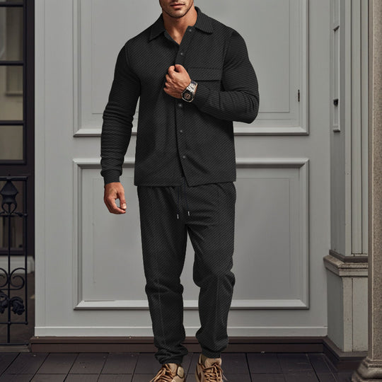 Herren nan feinstrukturiertes Hemdjacke- und Jogginghose-Set aus Sweat mit schmaler Passform R&B