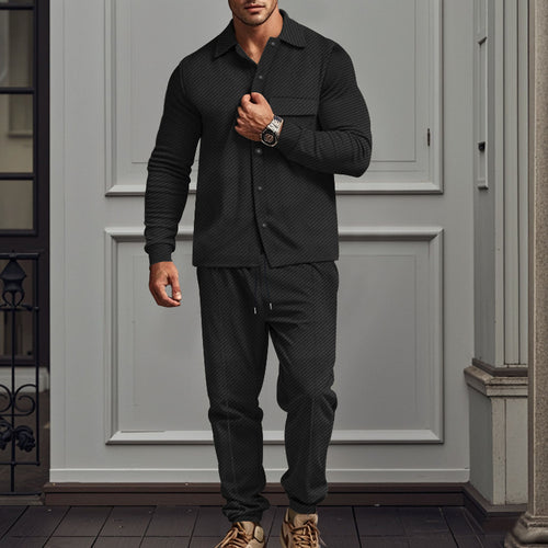 Herren nan feinstrukturiertes Hemdjacke- und Jogginghose-Set aus Sweat mit schmaler Passform R&B