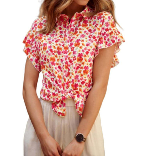 Damen Blusenshirt mit floralem Muster und Rüschendetails R&B