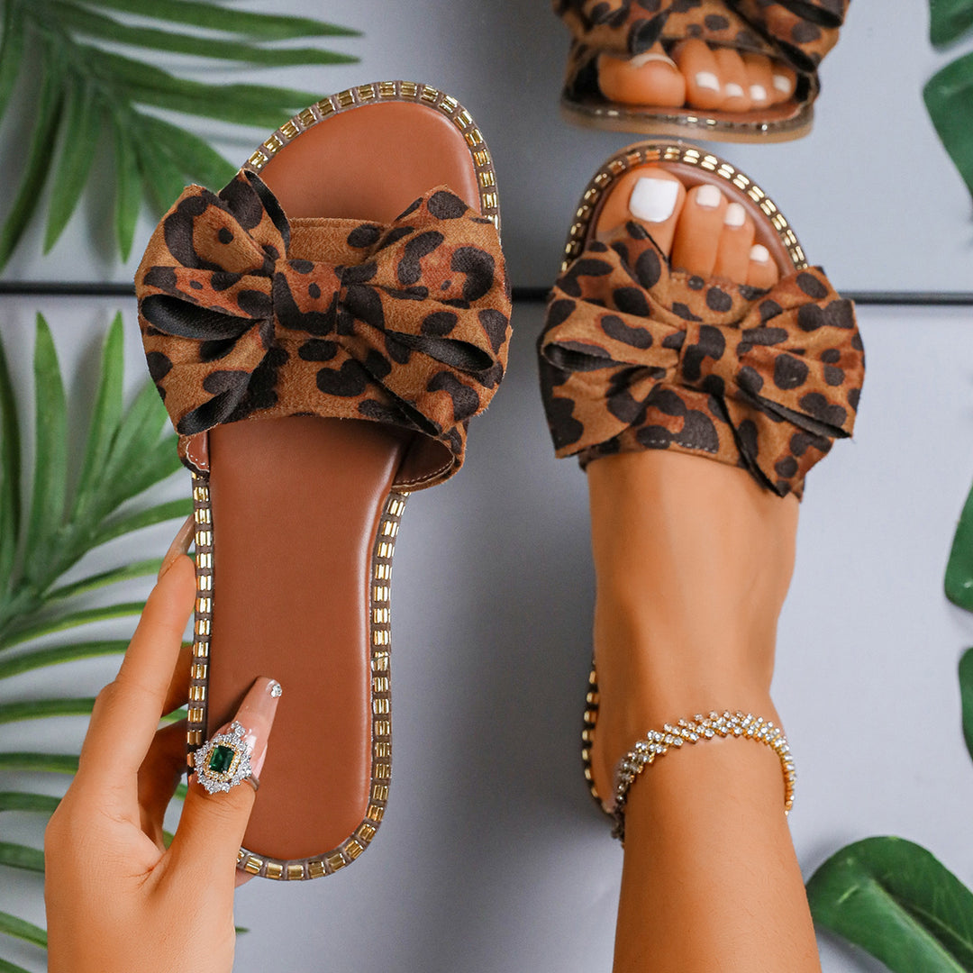 Damen elegante Sommer-Pantoletten mit großem Schleifen-Detail R&B