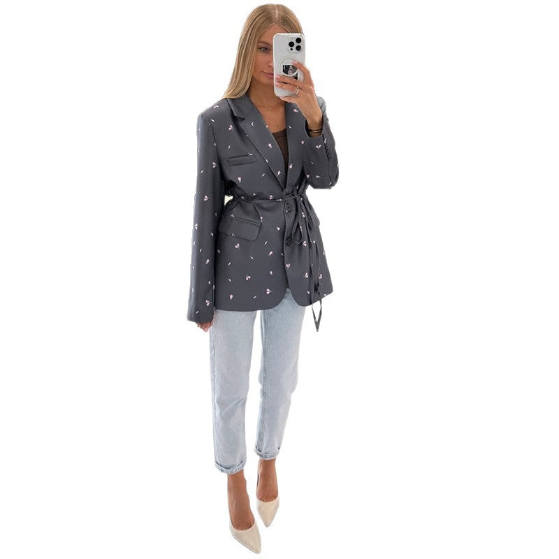 Damen trendiger Blazer mit taillierbarem Gürtel R&B