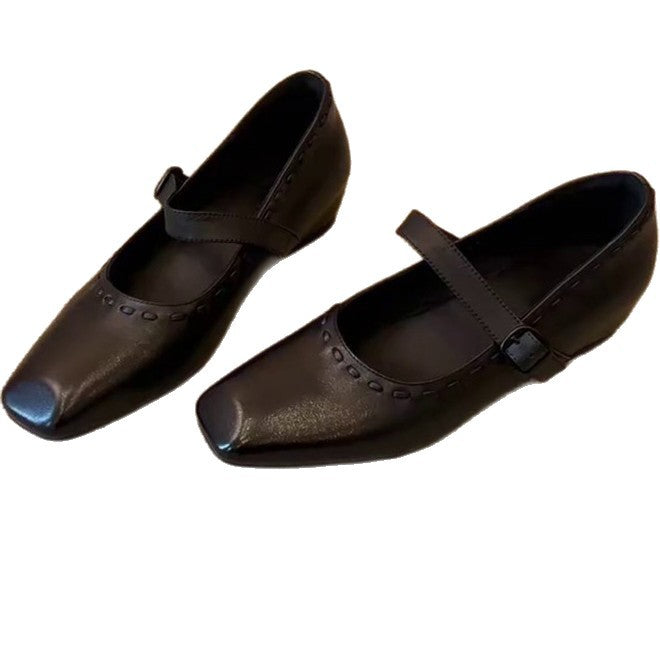 Damen Ballerina mit elegantem Riemen und modischem quadratischem Zehenbereich R&B