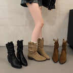 Damen Cowboy-Stiefel mit modischem Falten-Design und komfortablem Blockabsatz R&B